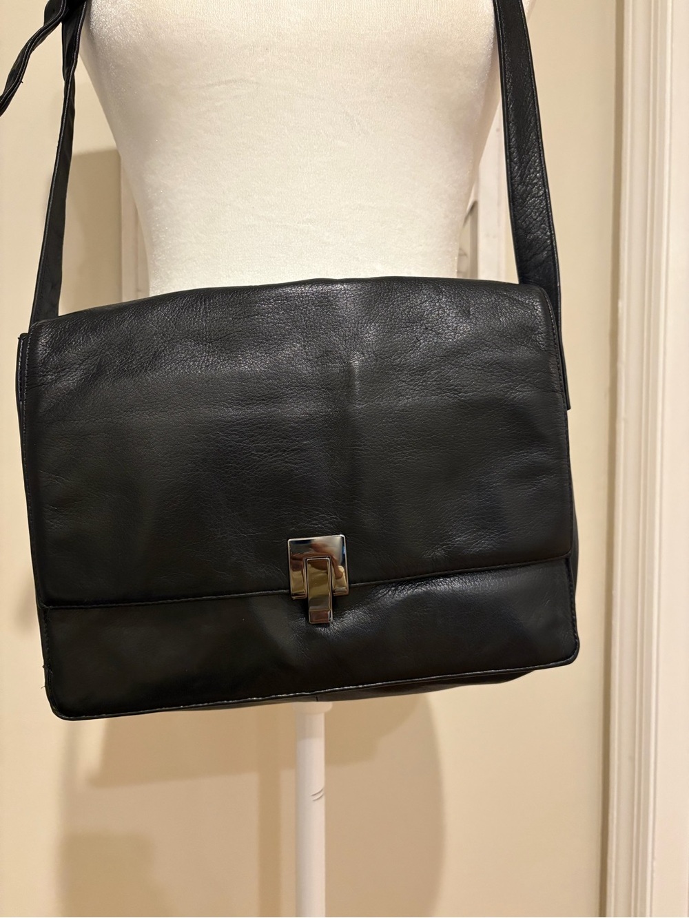 Bloomingdale’s Vintage Soft Black Leather Like Crossbody Shoulder Bag
